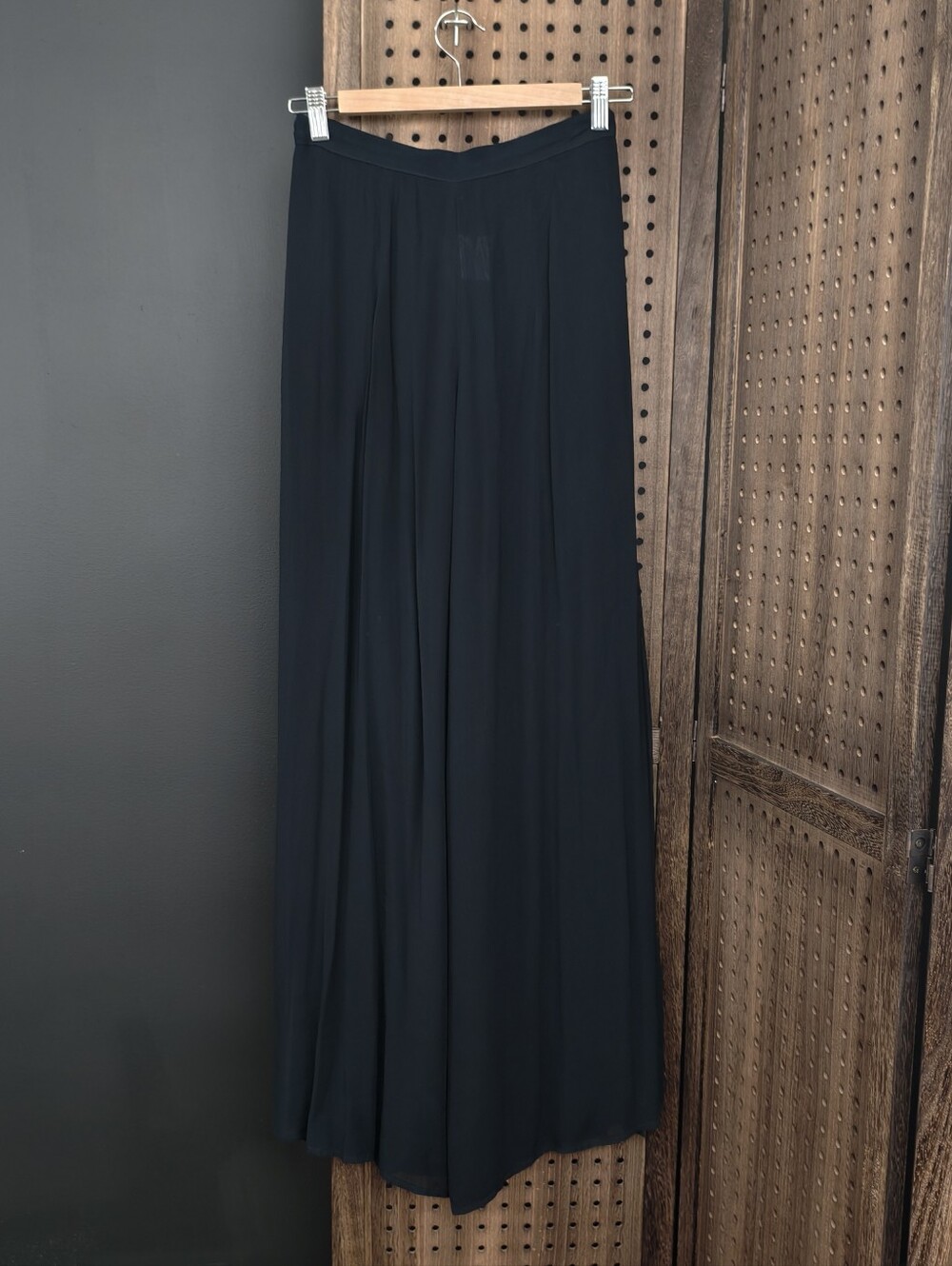 Vintage Tadashi Shoji Black Maxi Wide-Leg Skirt-Pants with Side Slit